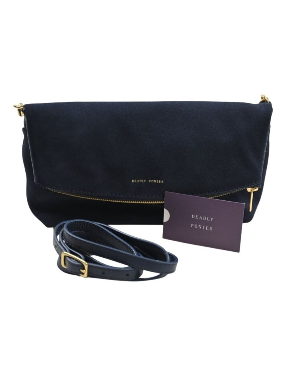 Deadly Ponies Mr Bello Midi Suede Bag in Indigo